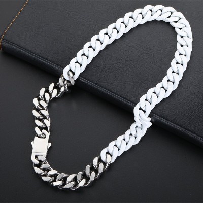 13mm Titanium Steel Lacquered Two-color Cuban Necklace