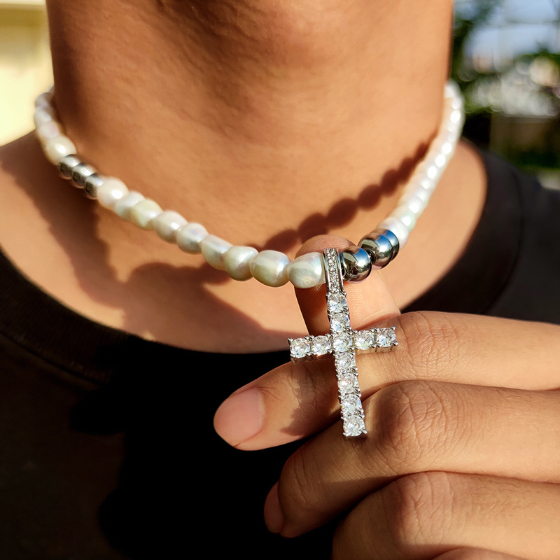 Freshwater Pearl Cross Pendant Necklace