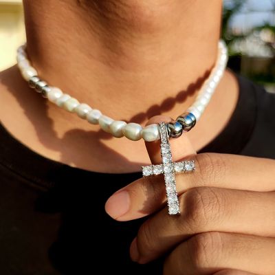 Freshwater Pearl Cross Pendant Necklace