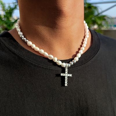 Freshwater Pearl Cross Pendant Necklace