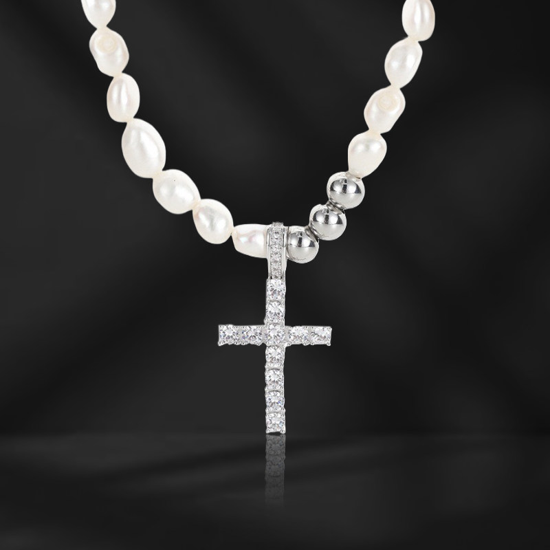 Freshwater Pearl Cross Pendant Necklace