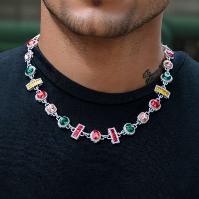 Colorful Diamonds Baguette Cut Necklace