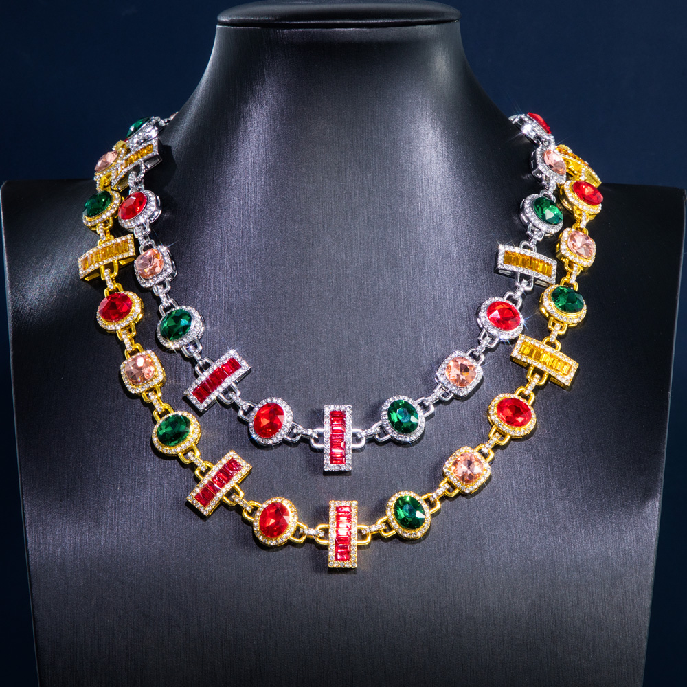 Colorful Diamonds Baguette Cut Necklace