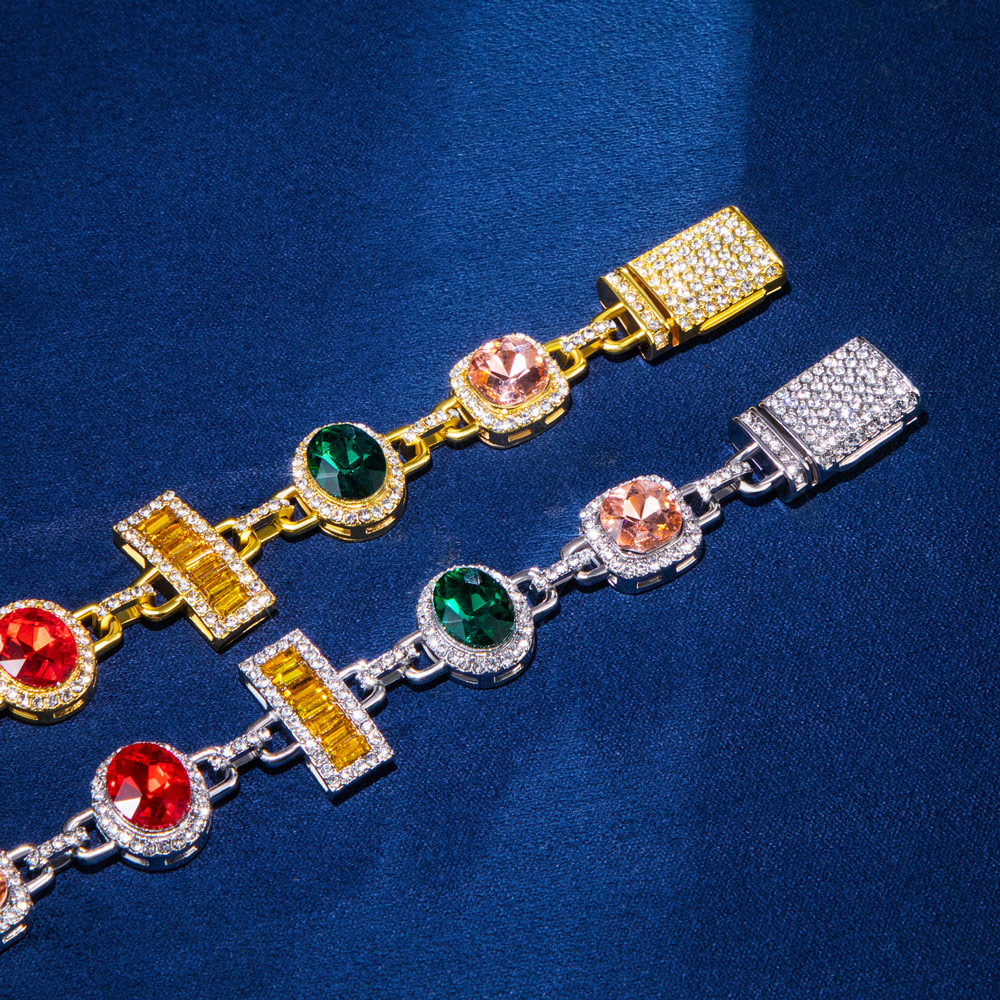 Colorful Diamonds Baguette Cut Necklace