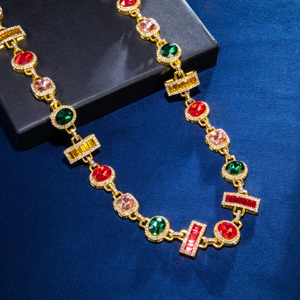 Colorful Diamonds Baguette Cut Necklace