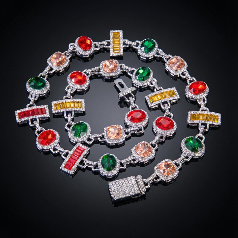 Colorful Diamonds Baguette Cut Necklace