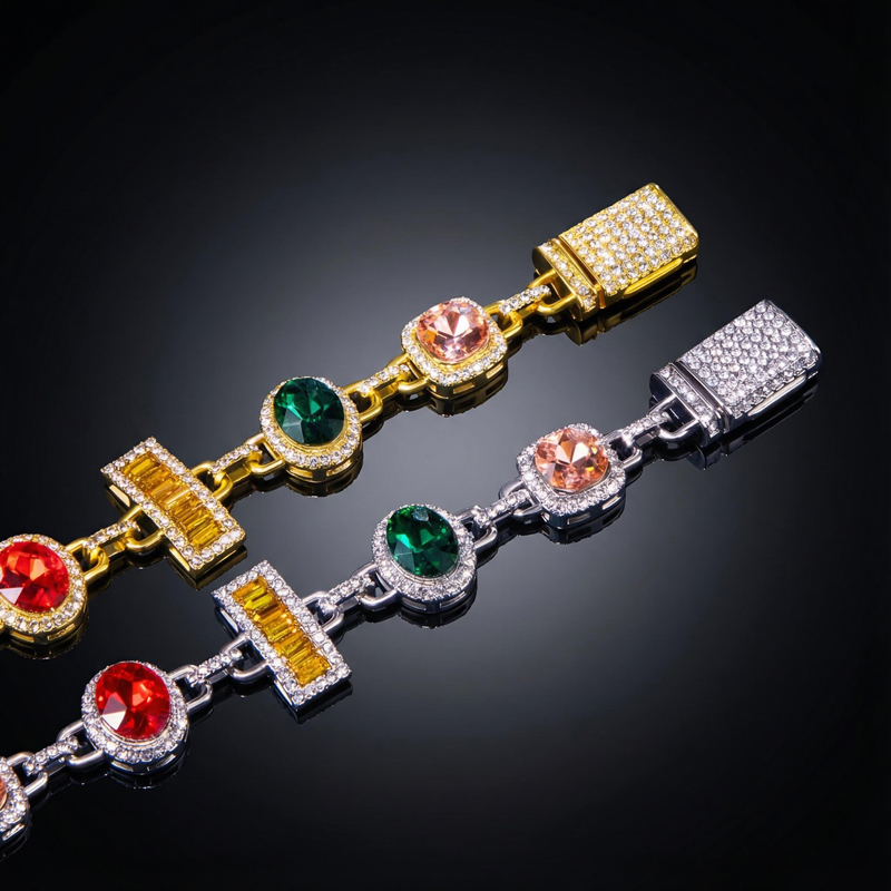Colorful Diamonds Baguette Cut Necklace