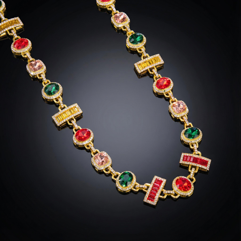 Colorful Diamonds Baguette Cut Necklace