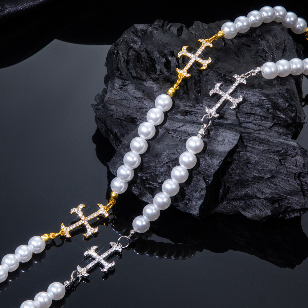 Iced Cross Pearls Chian Necklace