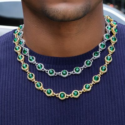 Round Brilliant Cut Emerald Green Diamonds Necklace