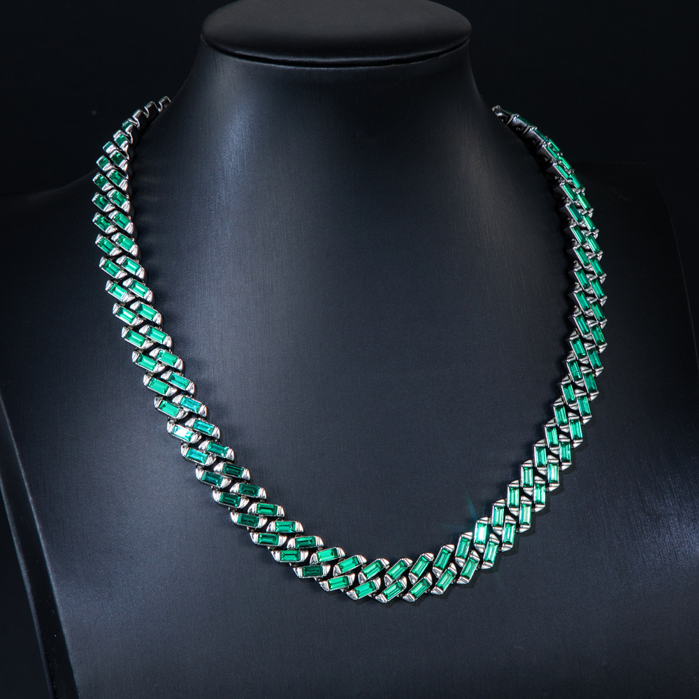 13mm Emerald  Baguette Cut Cuban Chain