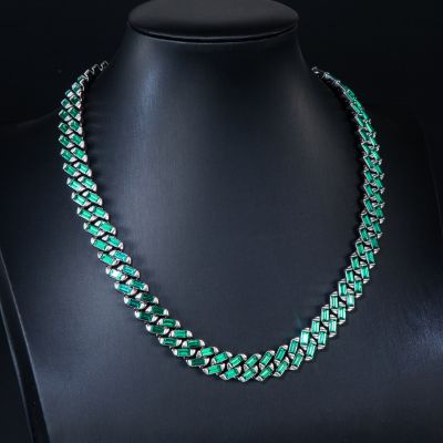 13mm Emerald  Baguette Cut Cuban Chain