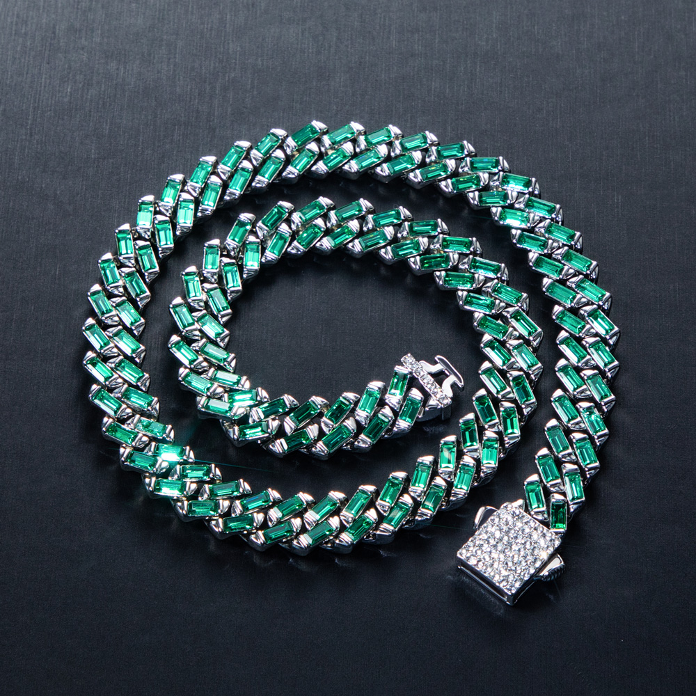 13mm Emerald  Baguette Cut Cuban Chain