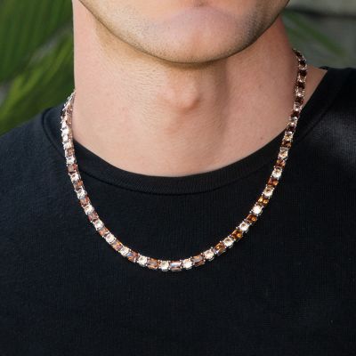 5mm Coffee Baguette&Round Stone Tennis Chain in White Gold