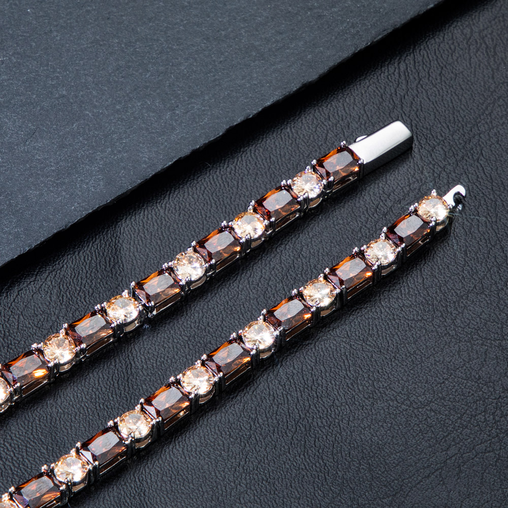 5mm Coffee Baguette&Round Stone Tennis Chain in White Gold