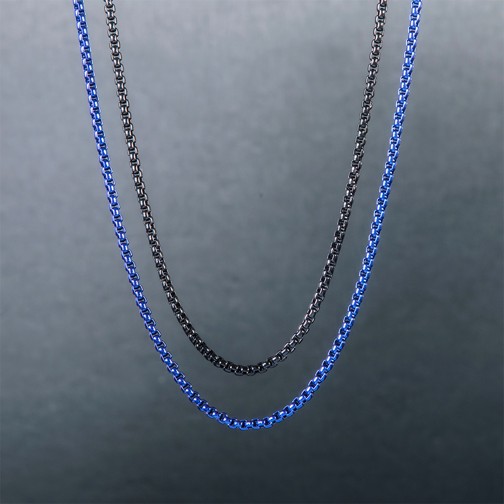 2.3mm Round Box Chain in Black Gold/Blue