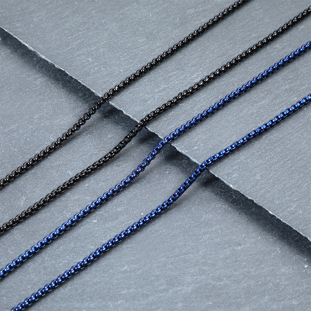 2.3mm Round Box Chain in Black Gold/Blue