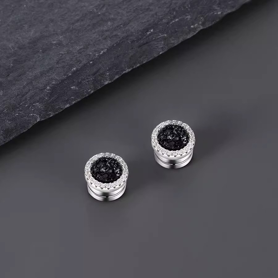 Multicolor Crushed Diamond Round Magnetic Earrings