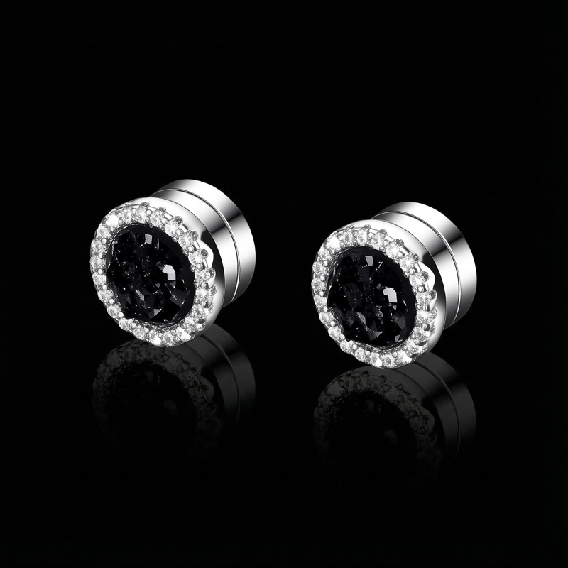 Multicolor Crushed Diamond Round Magnetic Earrings