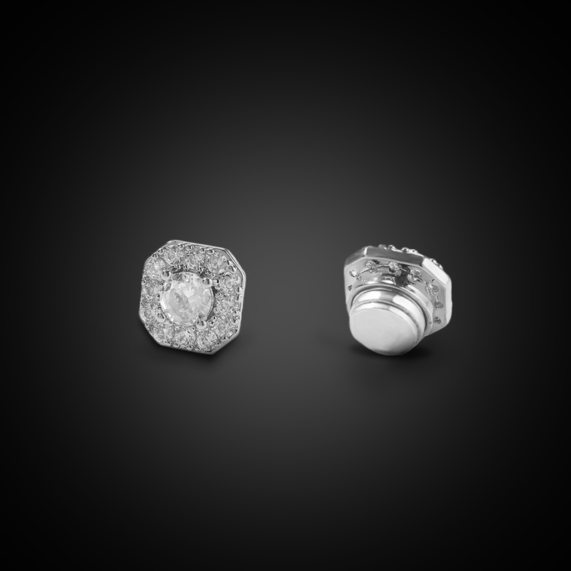 Iced Out Round Stones Magnetic Earrings