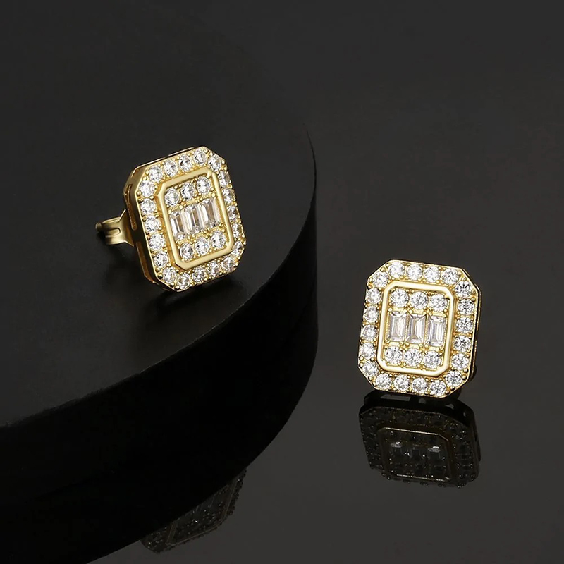 Baguette & Round Cut Octagonal Stud Earrings