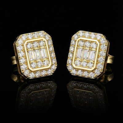 Baguette & Round Cut Octagonal Stud Earrings