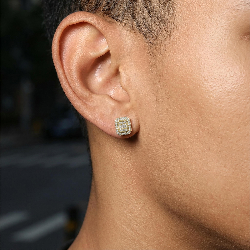 Baguette & Round Cut Octagonal Stud Earrings