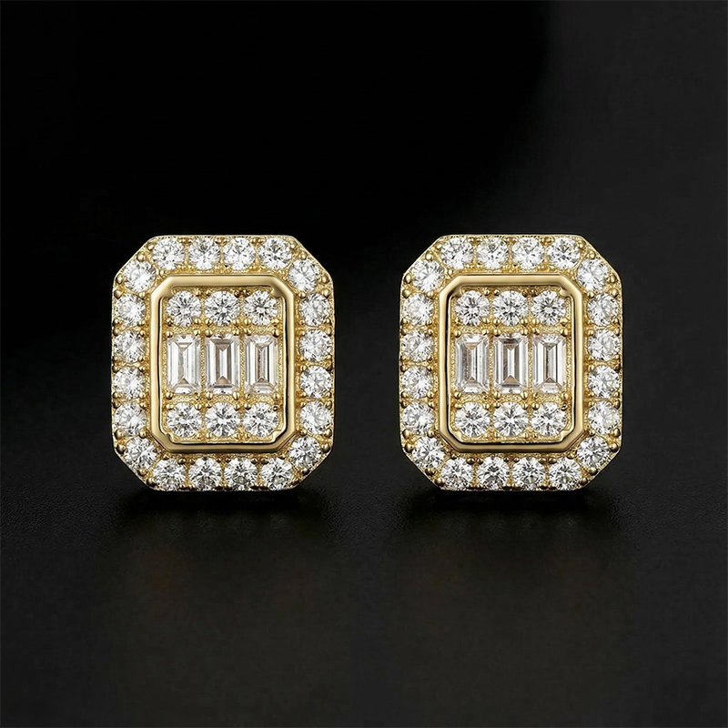 Baguette & Round Cut Octagonal Stud Earrings
