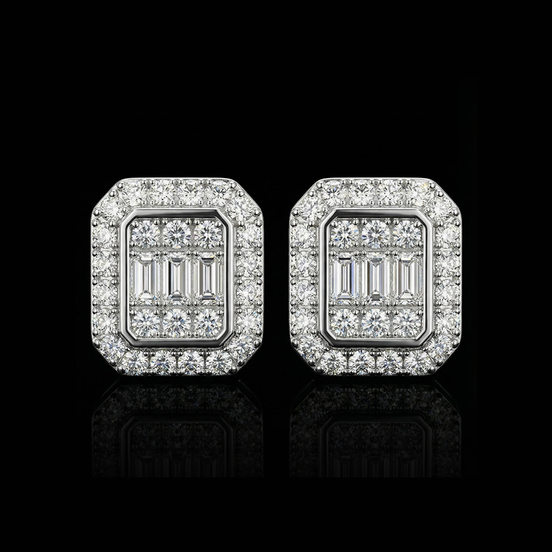 Baguette & Round Cut Octagonal Stud Earrings