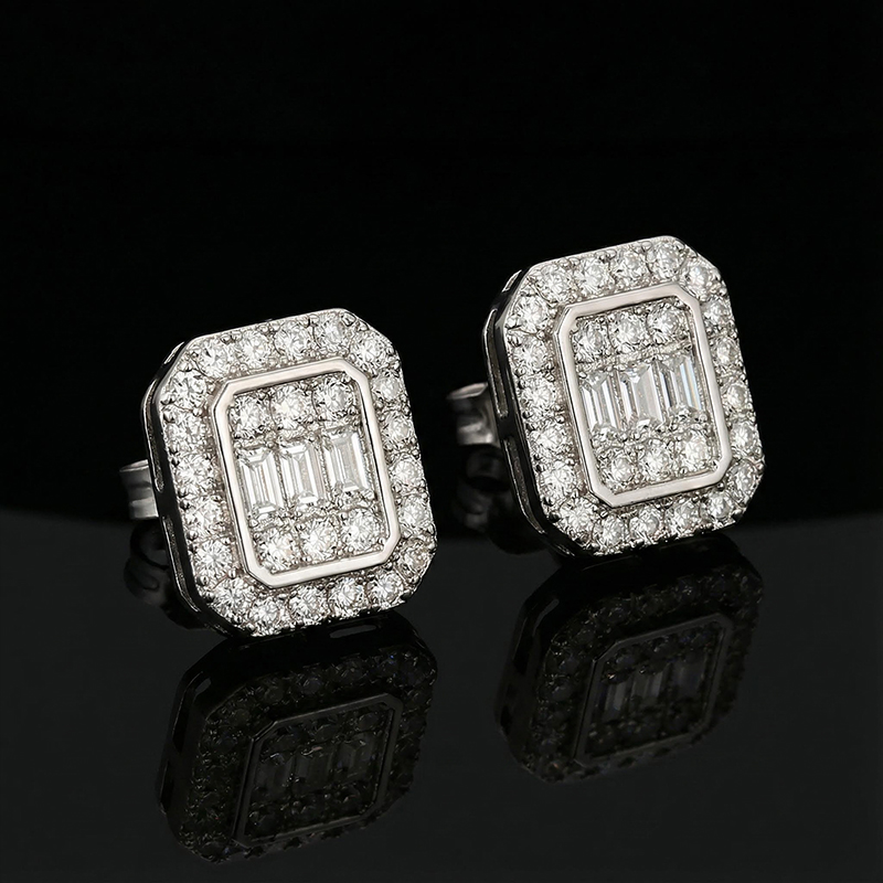 Baguette & Round Cut Octagonal Stud Earrings