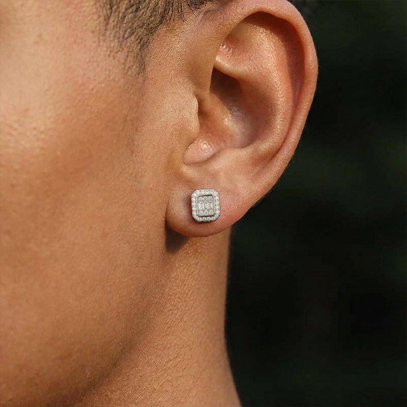 Baguette & Round Cut Octagonal Stud Earrings