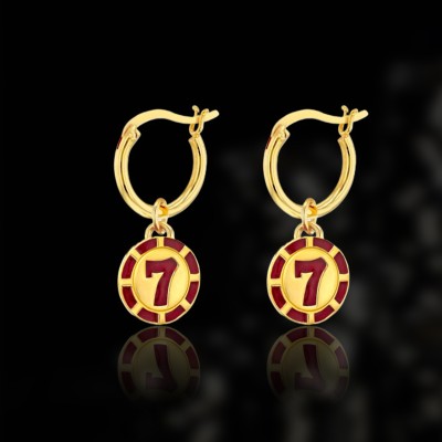 Red Diamonds Enamel Dice &  Bargaining Chip Dangle Earrings