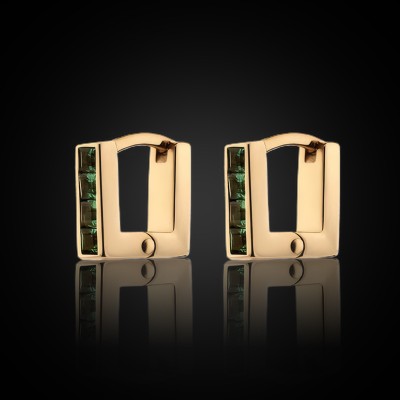 Emerald Diamond Baguette Cut Square Hoop Earrings