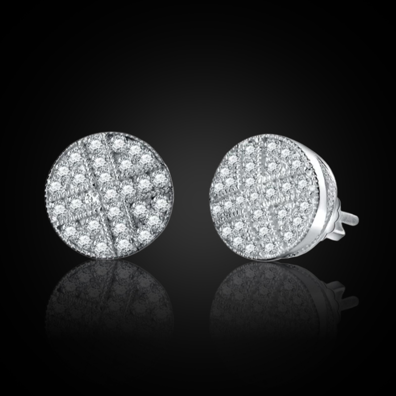 Iced S925 Sterling Silver Cross Round Stud Earrings