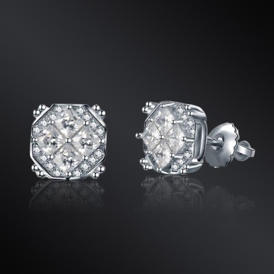 Iced Princess Cut Octagonal Stud Earrings