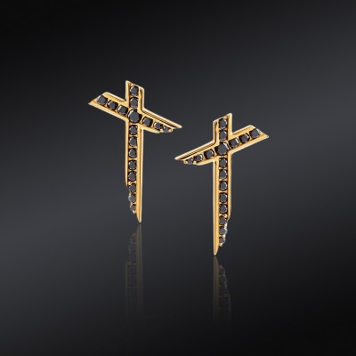 Black Diamond Irregular Cross Earrings