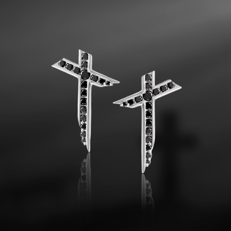 Black Diamond Irregular Cross Earrings