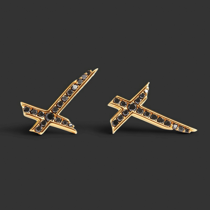 Black Diamond Irregular Cross Earrings