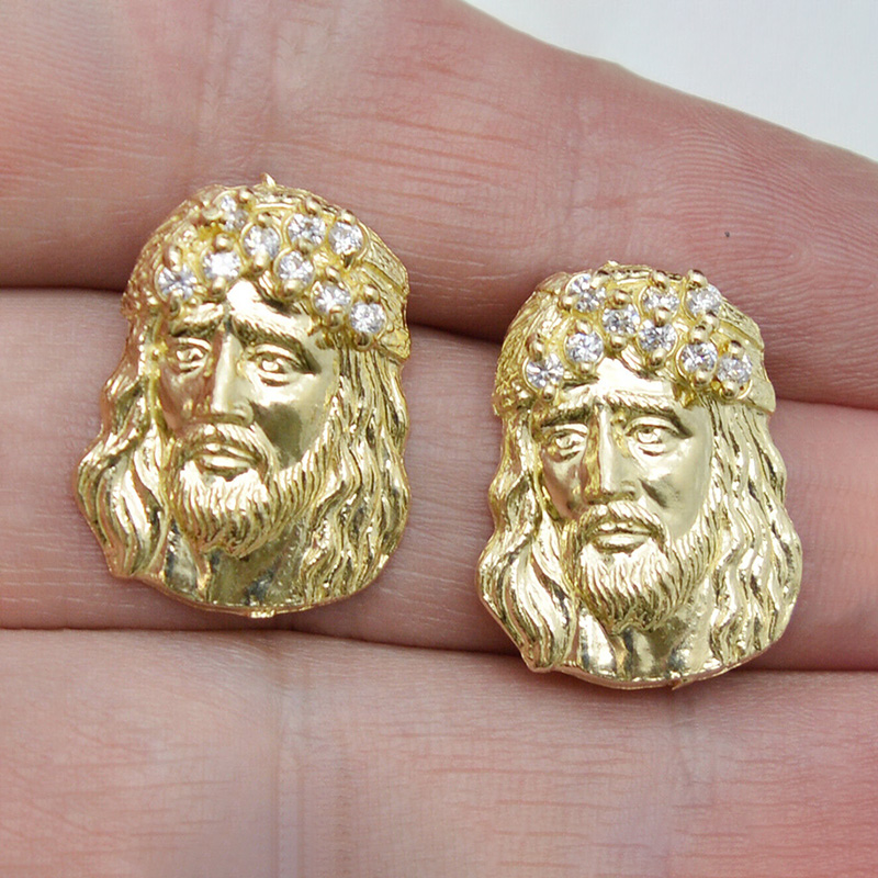 Iced Three-dimensional Jesus Face Stud Earrings