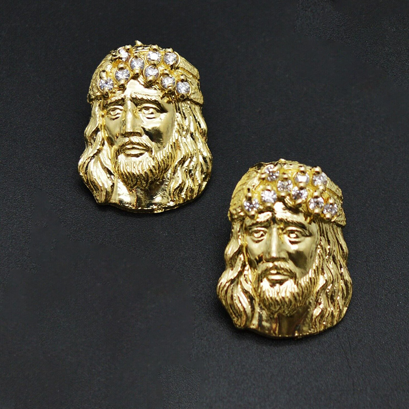 Iced Three-dimensional Jesus Face Stud Earrings