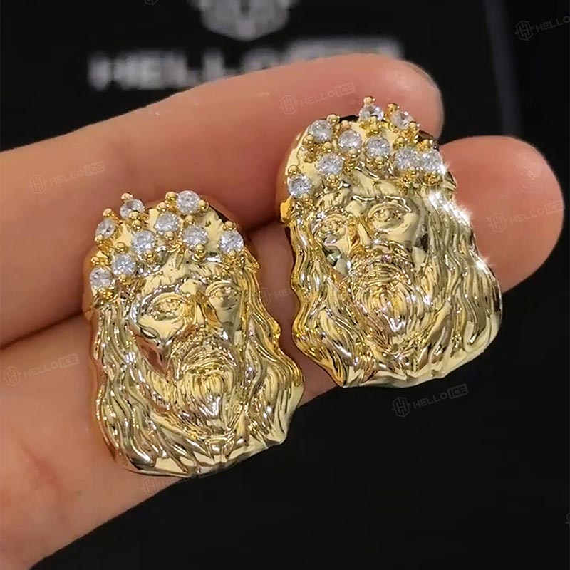 Iced Three-dimensional Jesus Face Stud Earrings