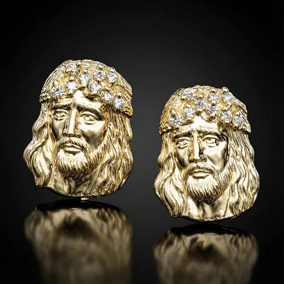 Iced Three-dimensional Jesus Face Stud Earrings