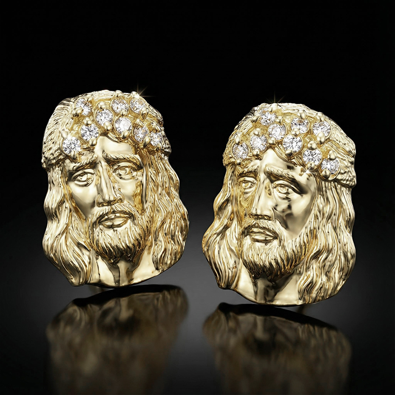 Iced Three-dimensional Jesus Face Stud Earrings Iced Three-dimensional Jesus Face Stud Earrings
