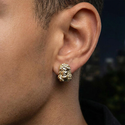 Iced Three-dimensional Jesus Face Stud Earrings