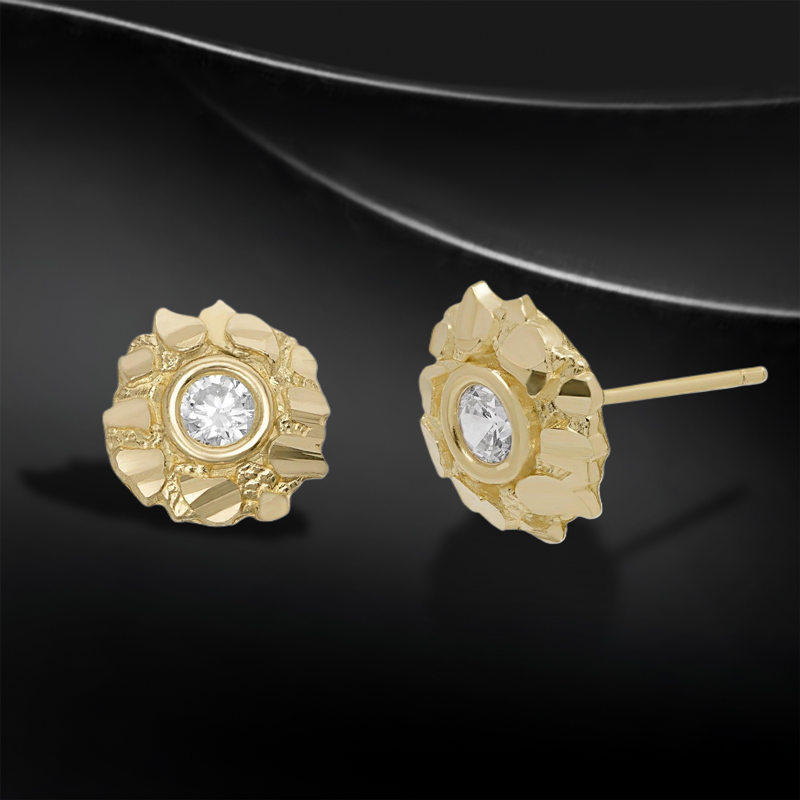 Round Diamond Nugget Stud Earrings