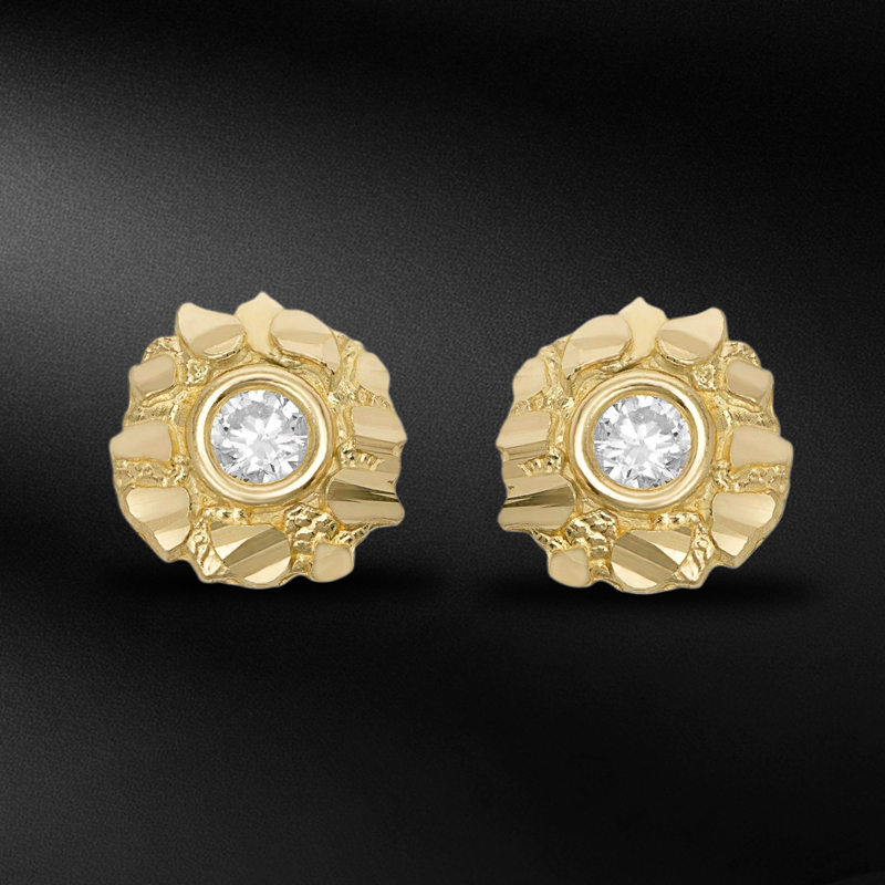 Round Diamond Nugget Stud Earrings