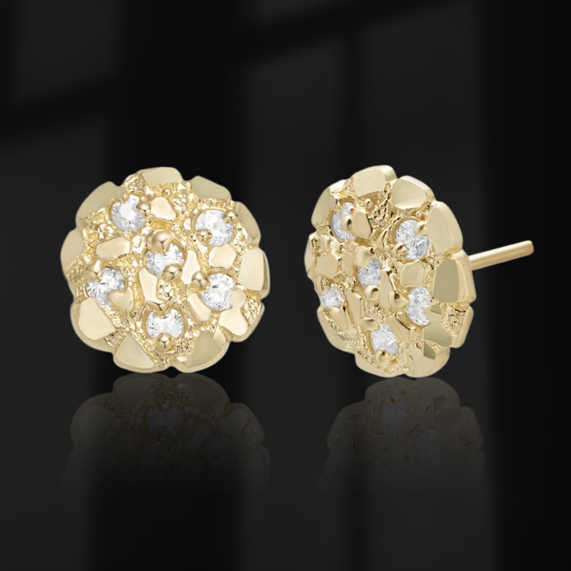 Iced Round Nugget Stud Earrings