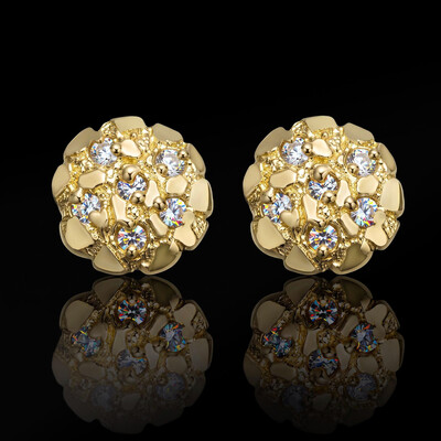 Iced Round Nugget Stud Earrings