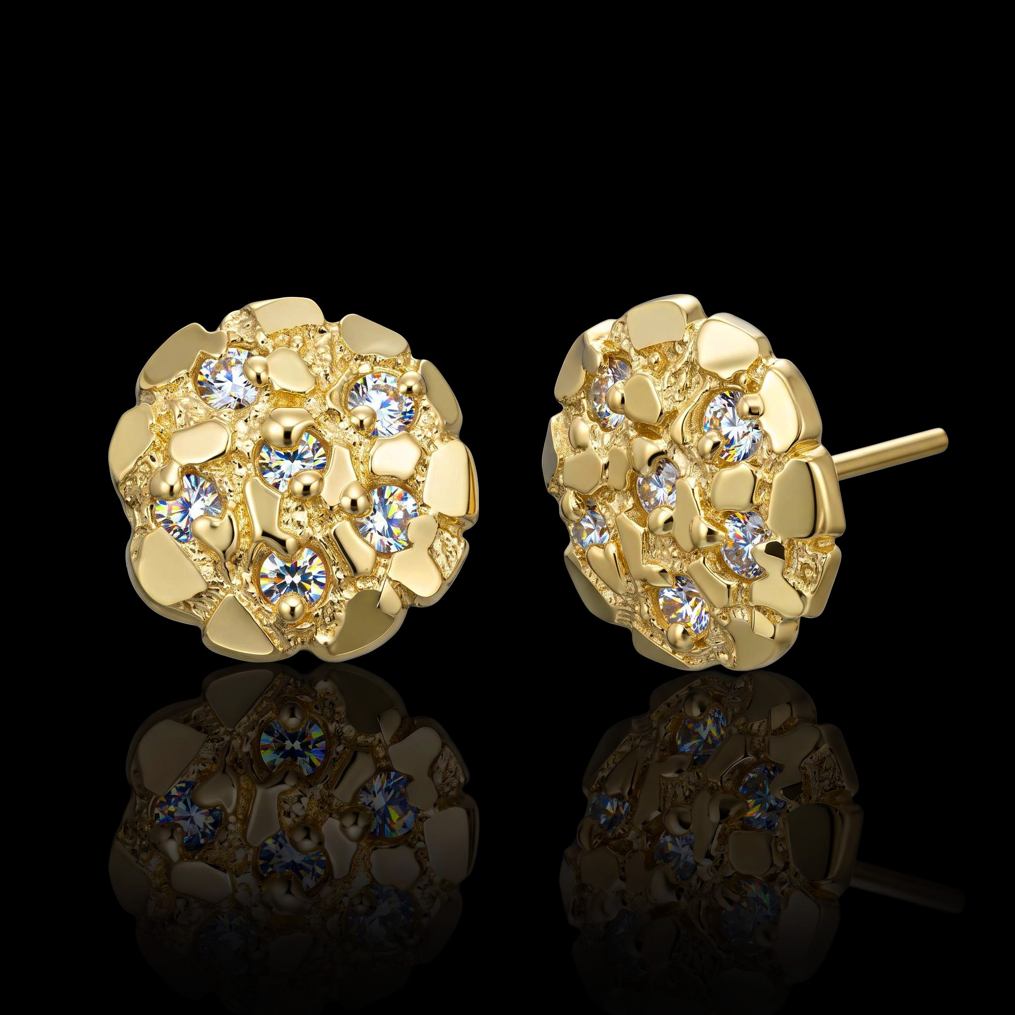 Iced Round Nugget Stud Earrings
