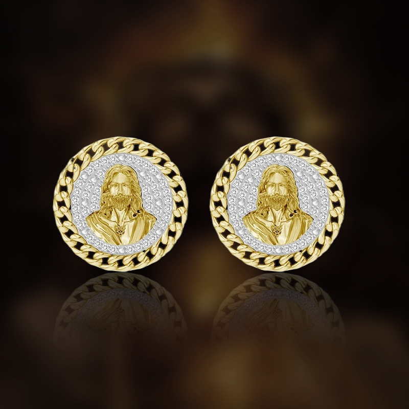 Iced Jesus Cuban Circle Stud Earrings